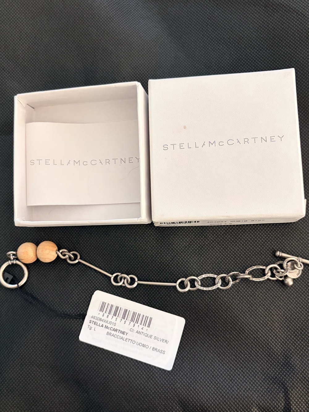 Stella McCartney Silver Link Bracelet with Light Wood Beads